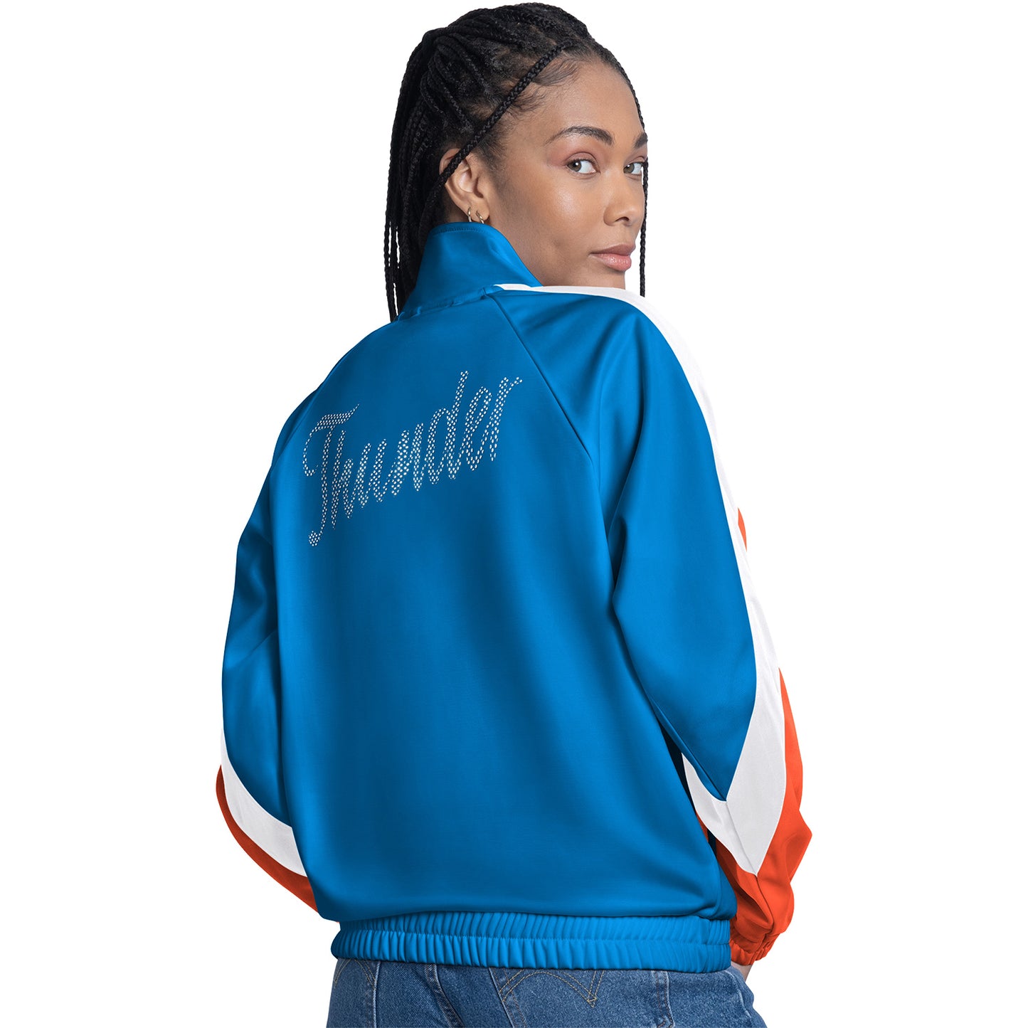 Ladies OKC Thunder GIII Fan Track Jacket in Blue - Back View