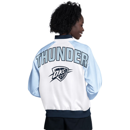 Ladies OKC Thunder GIII Satin Blitz Snap Jacket in White - Back View