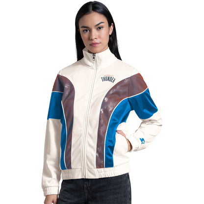 Women's OKC Thunder Starter Game Plan Mesh Full-Zip Jacket in White - Front View