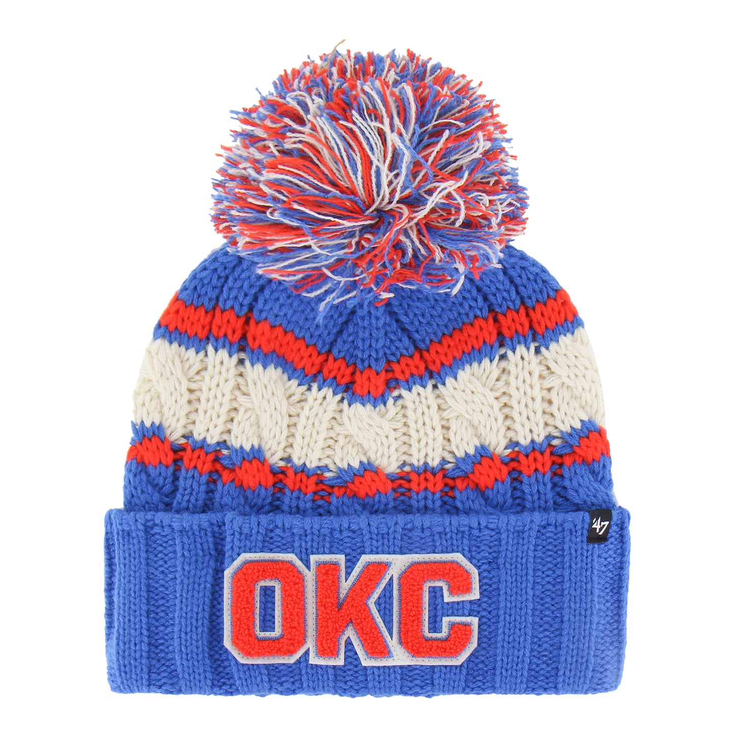 OKC THUNDER 47 BRAND EMMA CUFF POM KNIT in Blue - Front View