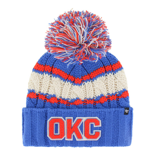 OKC THUNDER 47 BRAND EMMA CUFF POM KNIT in Blue - Front View