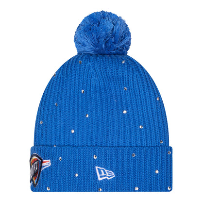 Women's OKC Thunder Rhinestone Pom Knit Hat in Blue - Side View