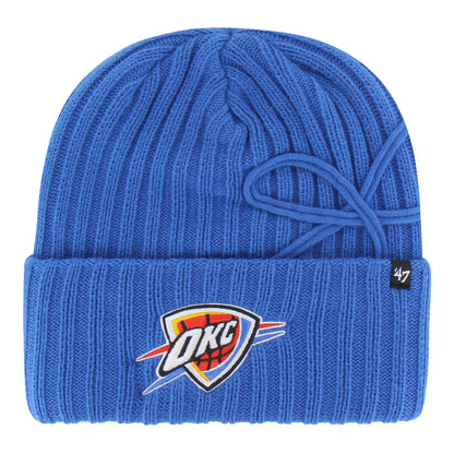 Women's OKC Thunder 47 Brand Bow Cuff Knit Beanie in Blue - Front View