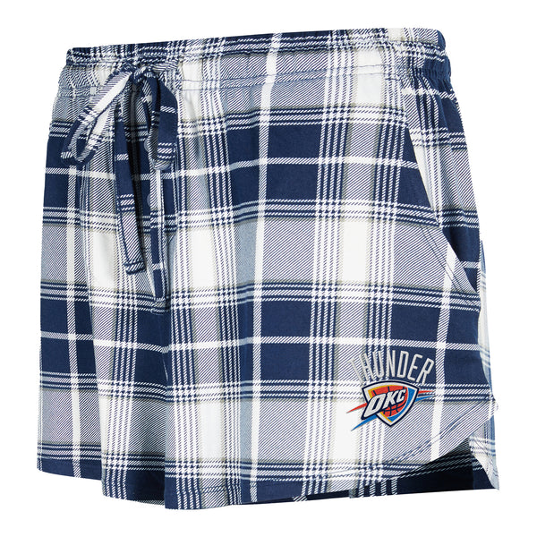 Ladies Oklahoma City Thunder Concepts Sport Ashford Plaid Navy Shorts - Front View