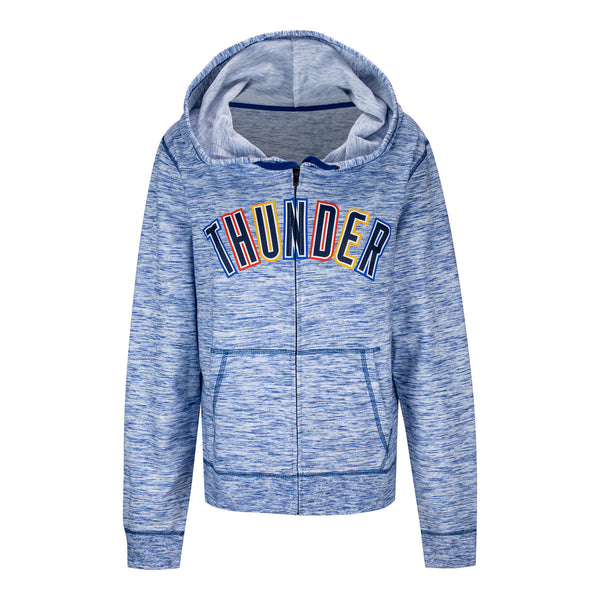 OKLAHOMA CITY THUNDER WOMENS NEW ERA SPACE DYE HOODED SWEATSHIRT IN BLUE - FRONT VIEW
