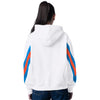 Model Wearing Ladies Oklahoma City Thunder GIII Fresh Field Stripe Sleeves Hooded Pullover in White - Back View