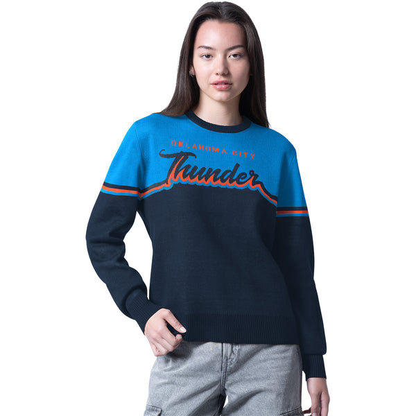 Ladies Oklahoma City Thunder GIII Full Season Sweater in Blue - Front View