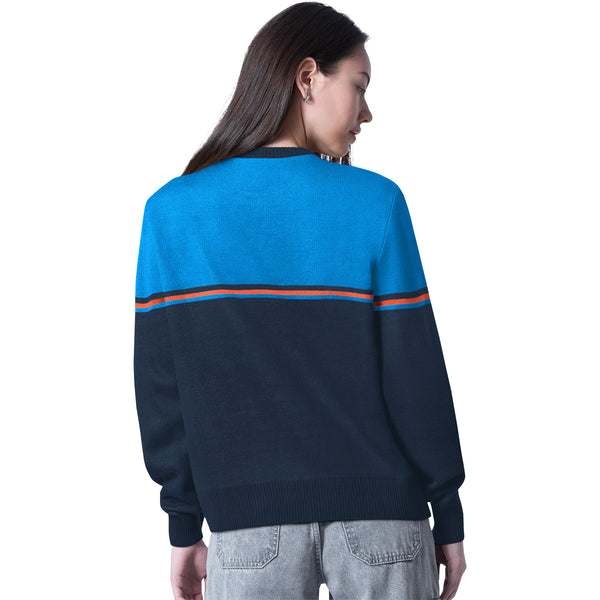 Ladies Oklahoma City Thunder GIII Full Season Sweater in Blue - Back View