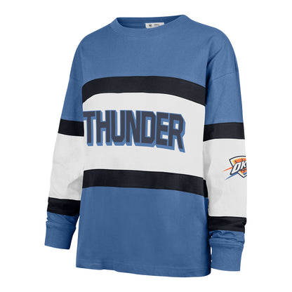 Ladies Oklahoma City Thunder Breezeway Archive Crew Neck Sweatshirt in Blue - Front View
