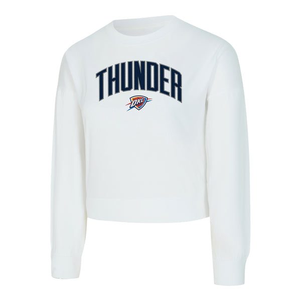 Ladies Oklahoma City Thunder Laney Crew Neck Sweatshirt in White - Front View