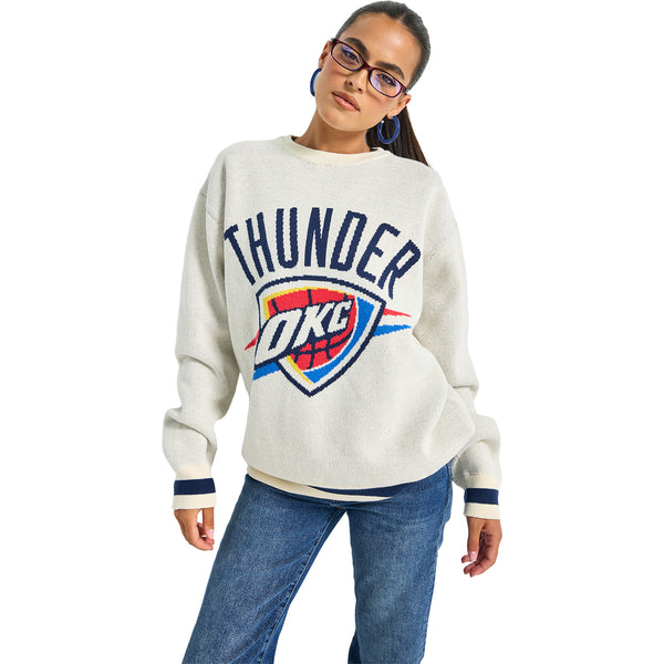 Ladies Oklahoma City Thunder Terez Logo Knit Sweater in White - Front View