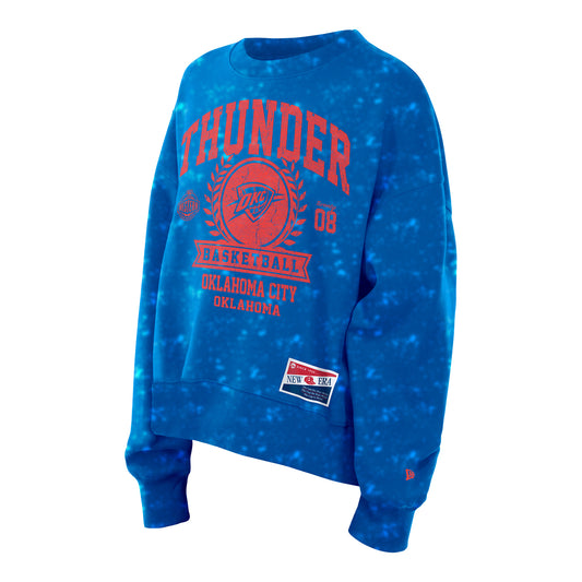 Ladies OKC Thunder New Era Mineral Wash Crewneck in Blue - Front Left View