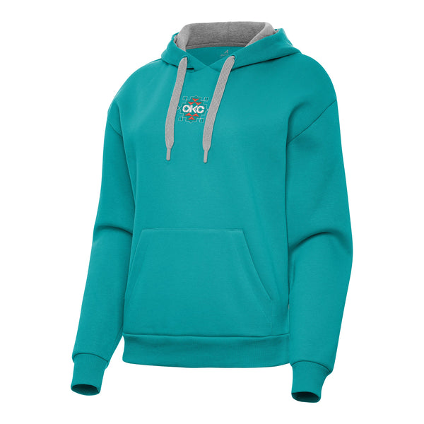 Women's Oklahoma City Thunder Antigua Victory Native Hooded Sweatshirt in blue - Front View