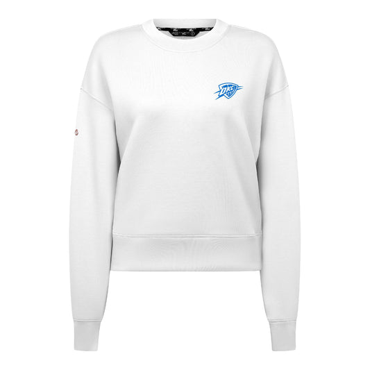 Ladies OKC Thunder Levelwear Sponge Crewneck Sweatshirt in White - Front View
