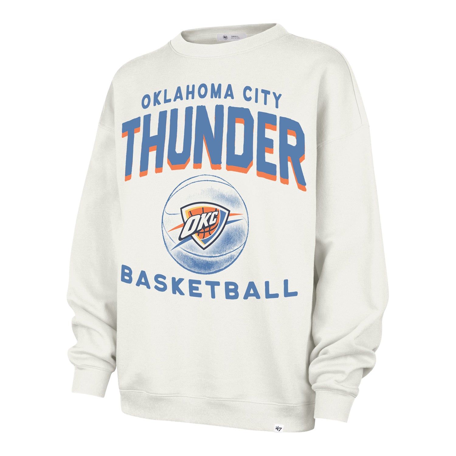 Ladies OKC Thunder 47 Brand Oversized Arch Cloud Crewneck in White - Front View