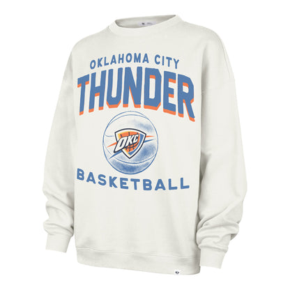 Ladies OKC Thunder 47 Brand Oversized Arch Cloud Crewneck in White - Front View