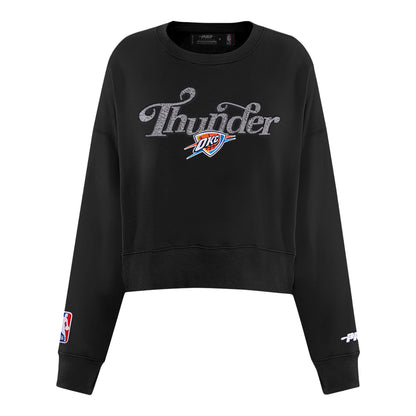 Women's OKC Thunder Pro Standard Showtime Sequin Crewneck in Black - Front View
