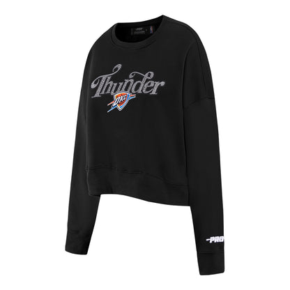 Women's OKC Thunder Pro Standard Showtime Sequin Crewneck in Black - Front Left View