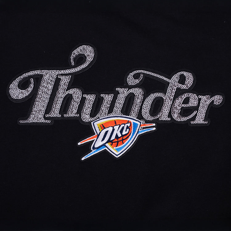 Women's OKC Thunder Pro Standard Showtime Sequin Crewneck in Black - Front View