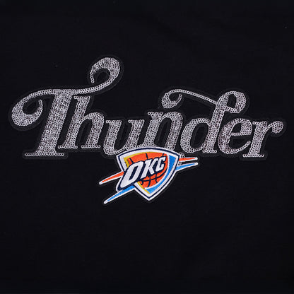 Women's OKC Thunder Pro Standard Showtime Sequin Crewneck in Black - Front View