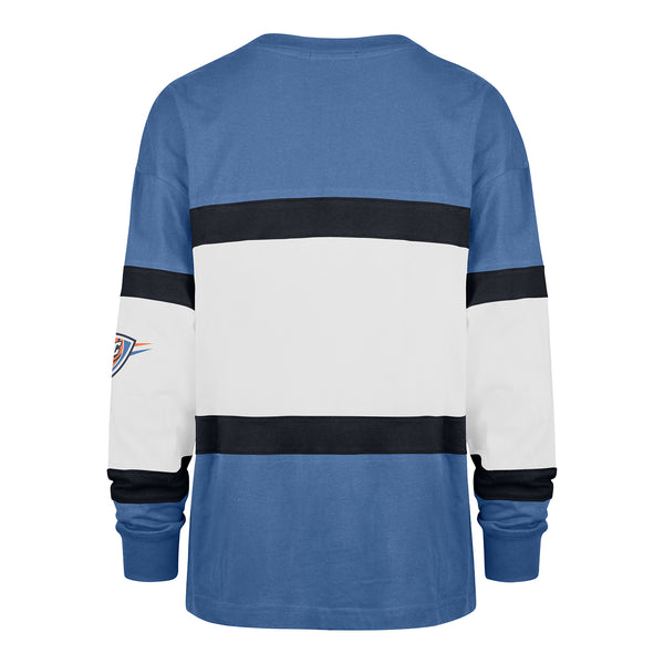 Ladies Oklahoma City Thunder Breezeway Archive Crew Neck Sweatshirt in Blue - Back View