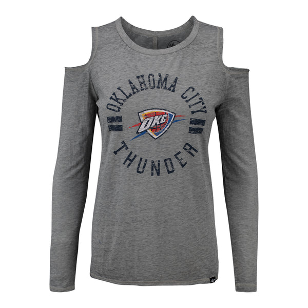 OKC THUNDER LADIES SHOULDER FADE-OUT T-SHIRT IN GREY - FRONT VIEW