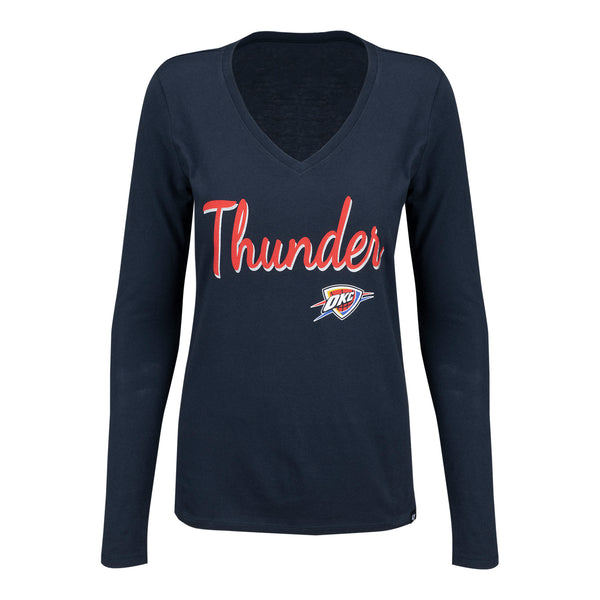 OKC THUNDER LADIES CLUTCH SPLITTER L/S TEE IN BLUE - FRONT VIEW