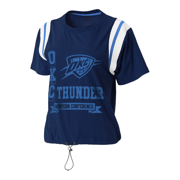 Ladies Oklahoma City Thunder WEAR By Erin Andrews Cropped T-Shirt In Navy - Front View