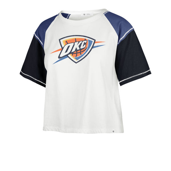 LADIES OKLAHOMA CITY THUNDER '47 BRAND CENTER STAGE CROPPED T-SHIRT