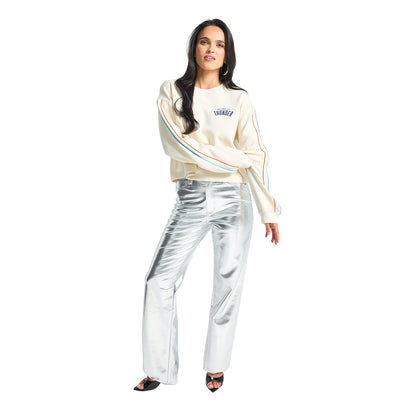 Ladies Oklahoma City Thunder Terez Piping Crop Long Sleeve T-Shirt in White - Front View