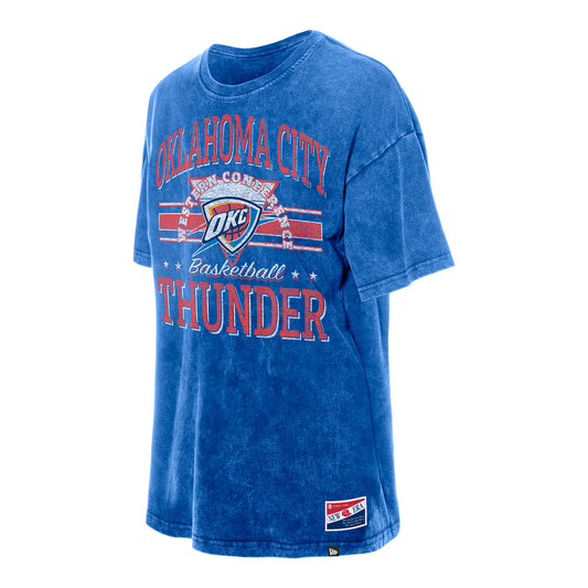 Ladies OKC Thunder New Era Oversized Mineral Wash T-Shirt in Blue - Front Left View
