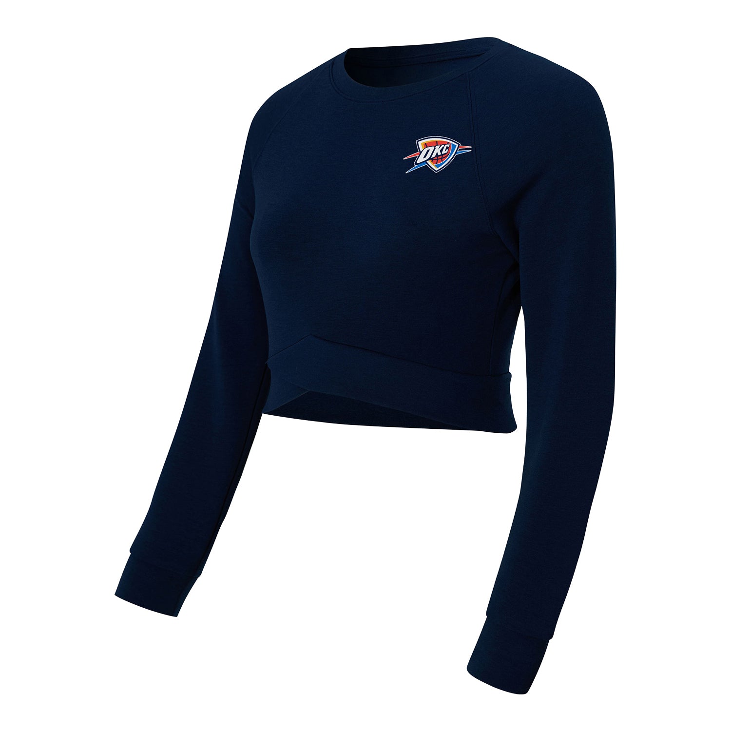 Ladies OKC Thunder Concepts Sport Palisade Cropped Long Sleeve T-Shirt in Navy - Front Left View