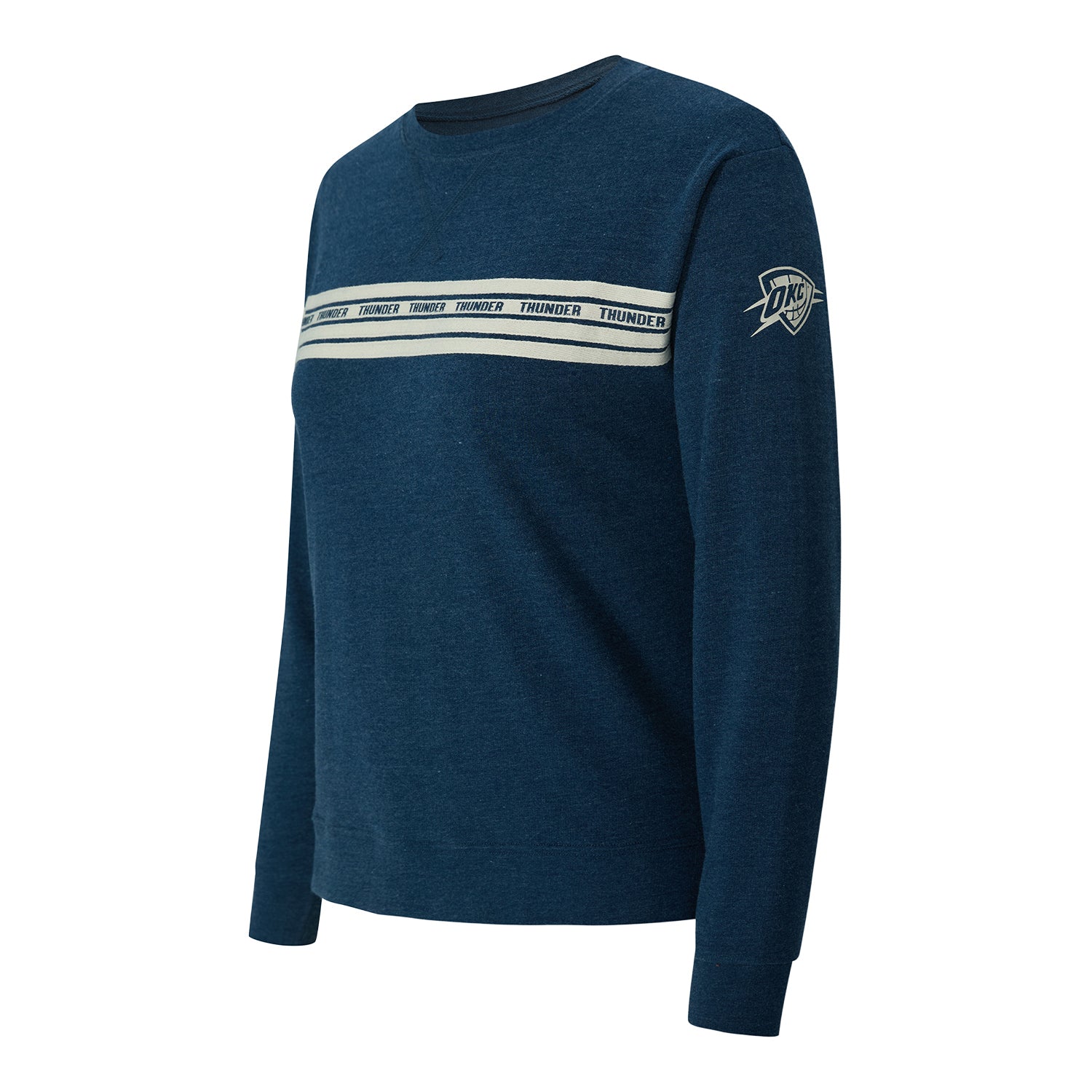Ladies OKC Thunder Concepts Sport Birch Stripe Long Sleeve T-Shirt in Navy - Front Left View