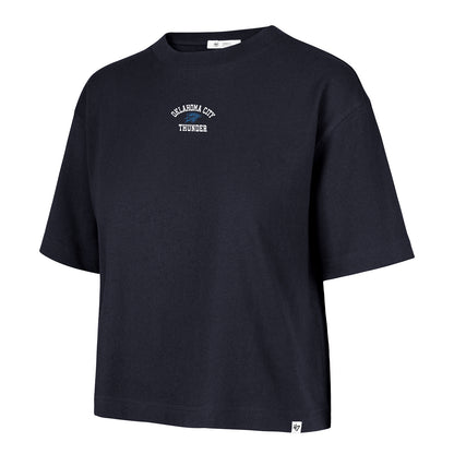 Ladies OKC Thunder 47 Brand Micro Logo Crop T-Shirt in Navy - Front View