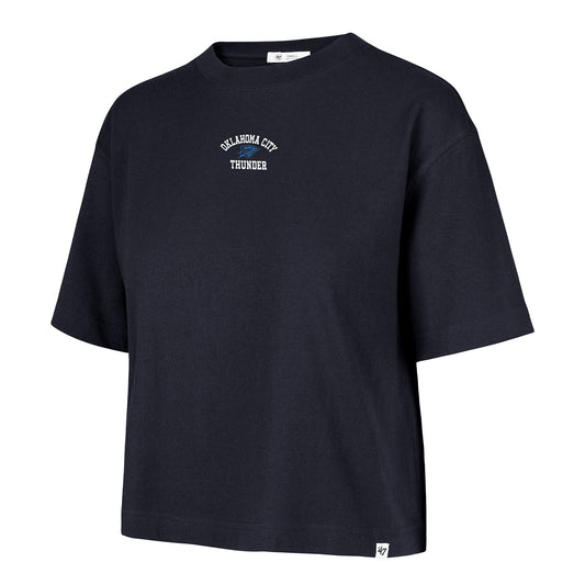 Ladies OKC Thunder 47 Brand Micro Logo Crop T-Shirt in Navy - Front View