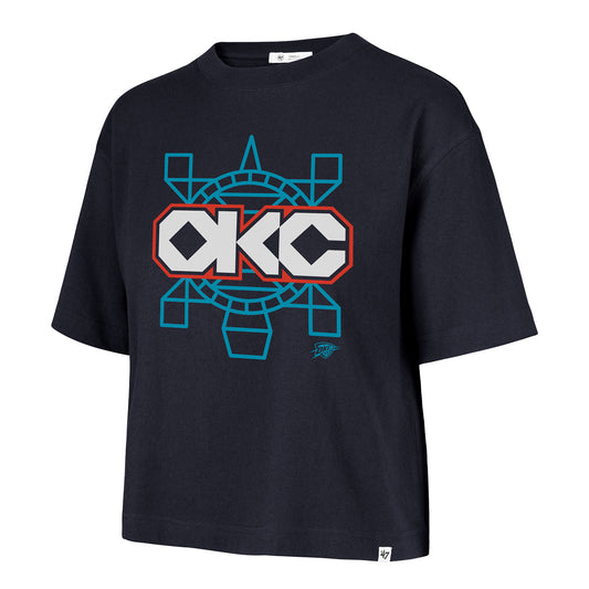 Ladies 2025-26 Oklahoma City Thunder Played Up T-Shirt in Navy - Front View