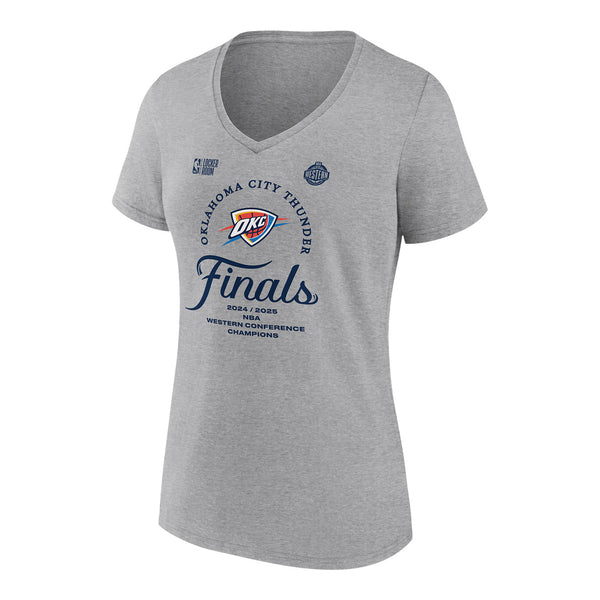 OKC Thunder Ladies 2025 Western Conference Finals Champions Locker Room T-Shirt in Grey - Front Left View 