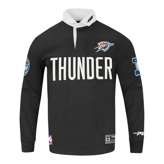 OKC THUNDER PRO STANDARD MODERN ORIGINALS RUGBY POLO IN BLACK - FRONT VIEW