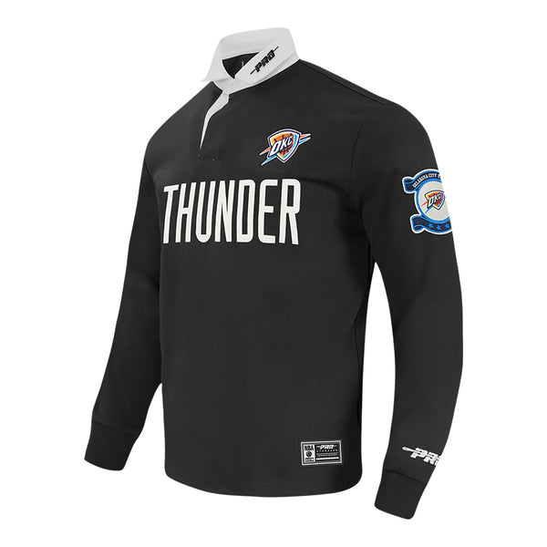OKC THUNDER PRO STANDARD MODERN ORIGINALS RUGBY POLO IN BLACK - SIDE VIEW
