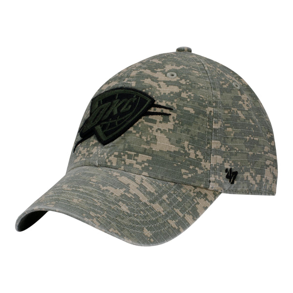 47 BRAND THUNDER CAMO CLEAN UP HAT in green camo with black logo - front view