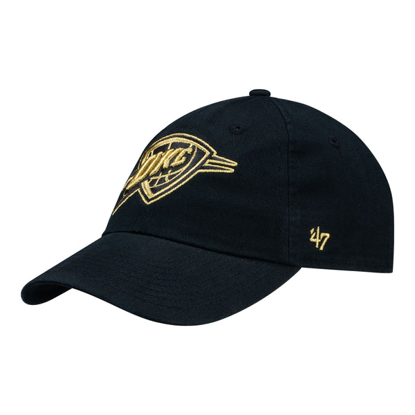 OKC THUNDER METALLIC CLEAN UP HAT IN BLACK - FRONT LEFT VIEW