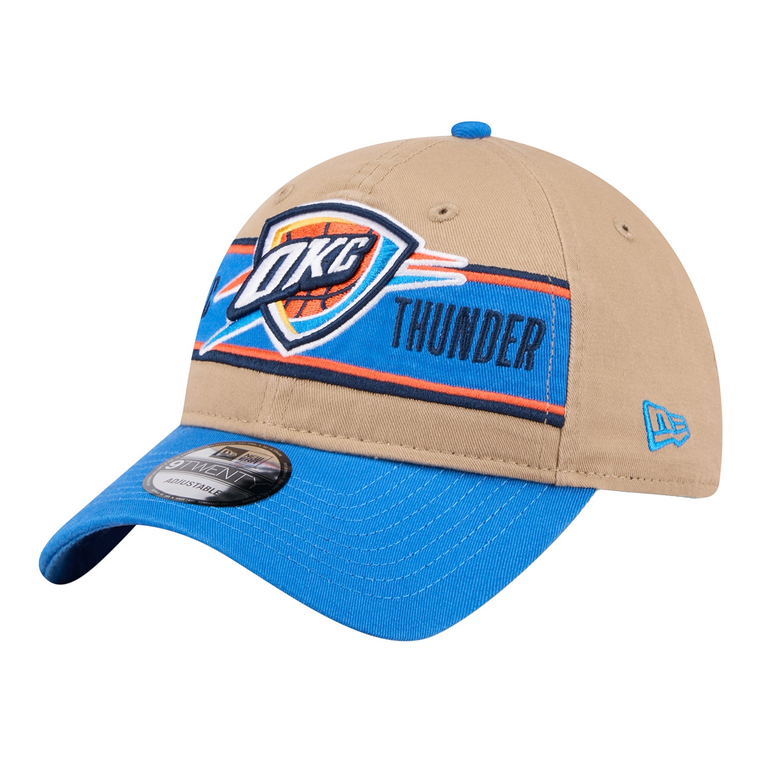 OKLAHOMA CITY THUNDER NEW ERA 2024 NBA DRAFT 920 ADJUSTABLE IN TAN - FRONT LEFT VIEW
