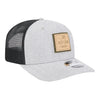 OKC THUNDER NEW ERA 970 HEATHER LEATHER PATCH HAT IN GREY - FRONT RIGHT VIEW