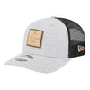 OKC THUNDER NEW ERA 970 HEATHER LEATHER PATCH HAT IN GREY - FRONT LEFT VIEW