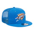 OKC THUNDER NEW ERA 950 CORE SHIELD TRUCKER HAT IN BLUE - FRONT RIGHT VIEW