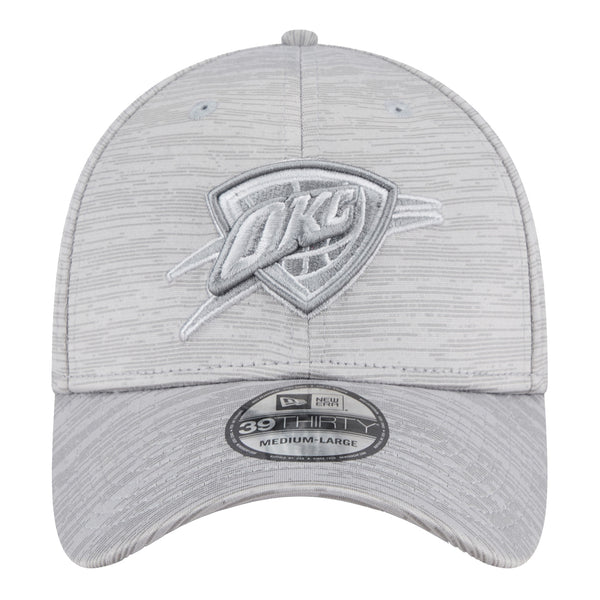 OKC THUNDER NEW ERA 3930 DIGI TECH FLEX HAT IN GREY - FRONT VIEW