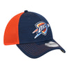 OKC THUNDER NEW ERA 3930 TECH TWO TONE HAT IN NAVY - FRONT RIGHT VIEW