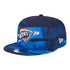 OKC THUNDER NEW ERA 950 2024 TIP-OFF SNAPBACK IN BLUE - FRONT LEFT VIEW