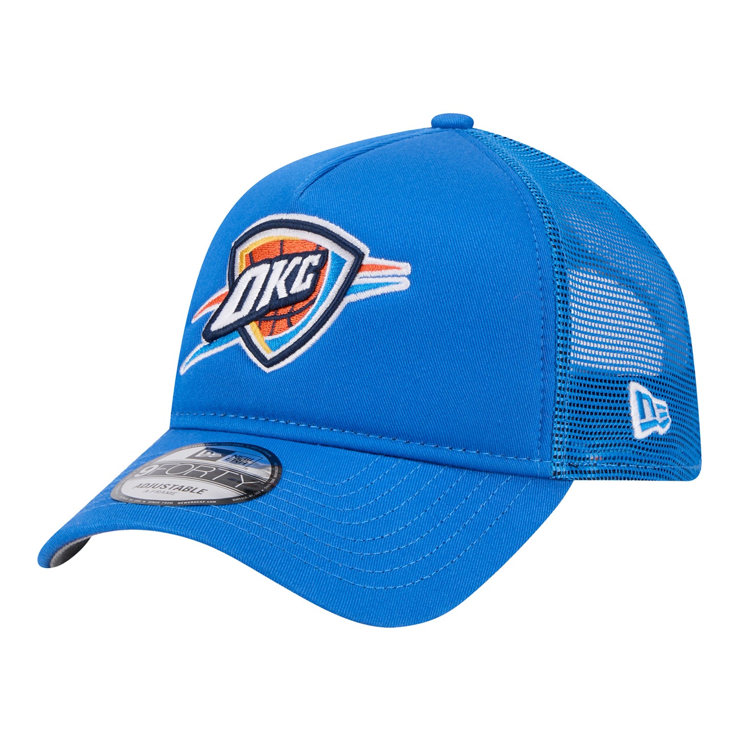NEW ERA THUNDER SHIELD 940AF FM TRUCKER HAT IN BLUE - FRONT LEFT VIEW