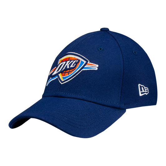 OKC THUNDER NEW ERA SHIELD LOGO 3930 FLEX FIT HAT in Blue - Front Left View